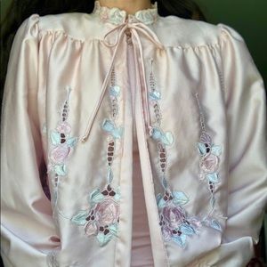 Miss Dior Baby Pink Puff Sleeve Tie Blouse